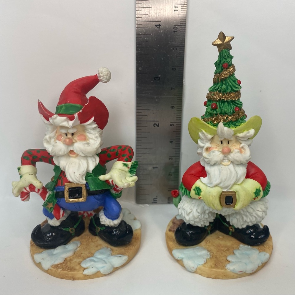 2- Vintage Cute Western Cowboy Santa Clause Figurines. Enesco Corporation